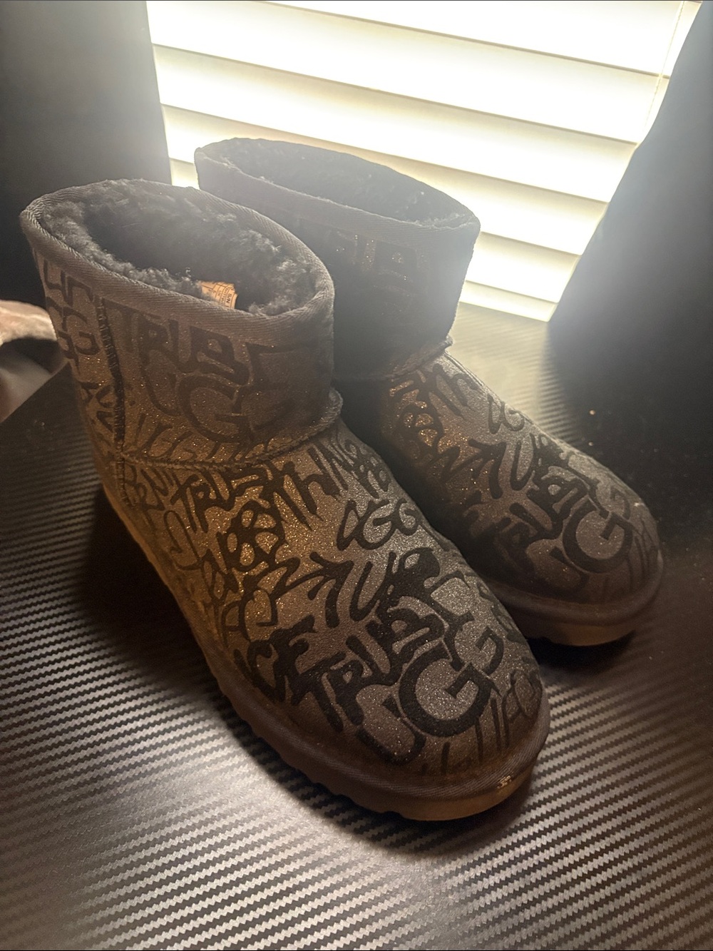 UGG Kids Black Graffiti Glitter Short Boot